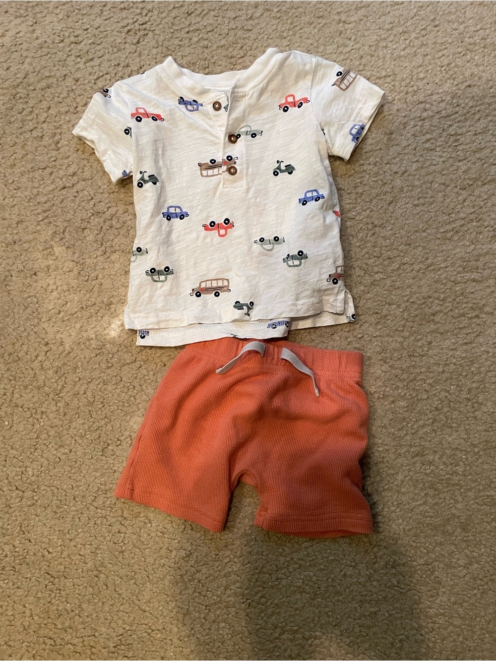 Toddler Car Print Tee & Coral Knit Shorts Set
